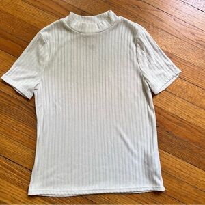 H&M Mock Neck Ribbed 90s Short Sleeve Top White y2k retro, Size S